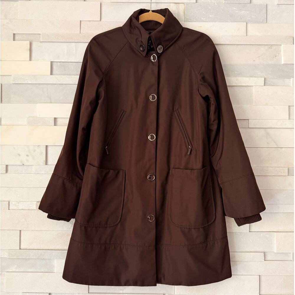 JONES NEW YORK Water Resistant Patch Pockets Trench Coat Jacket Brown S Preppy